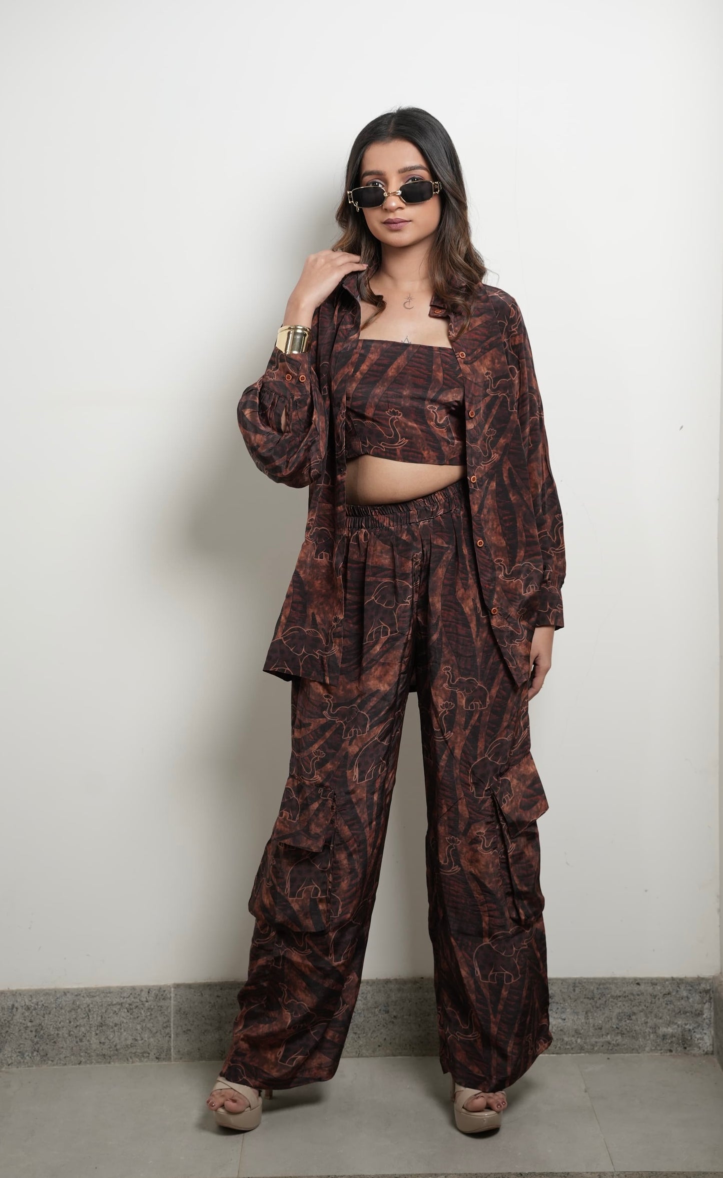 Dark brown elephant print Co-ord  set