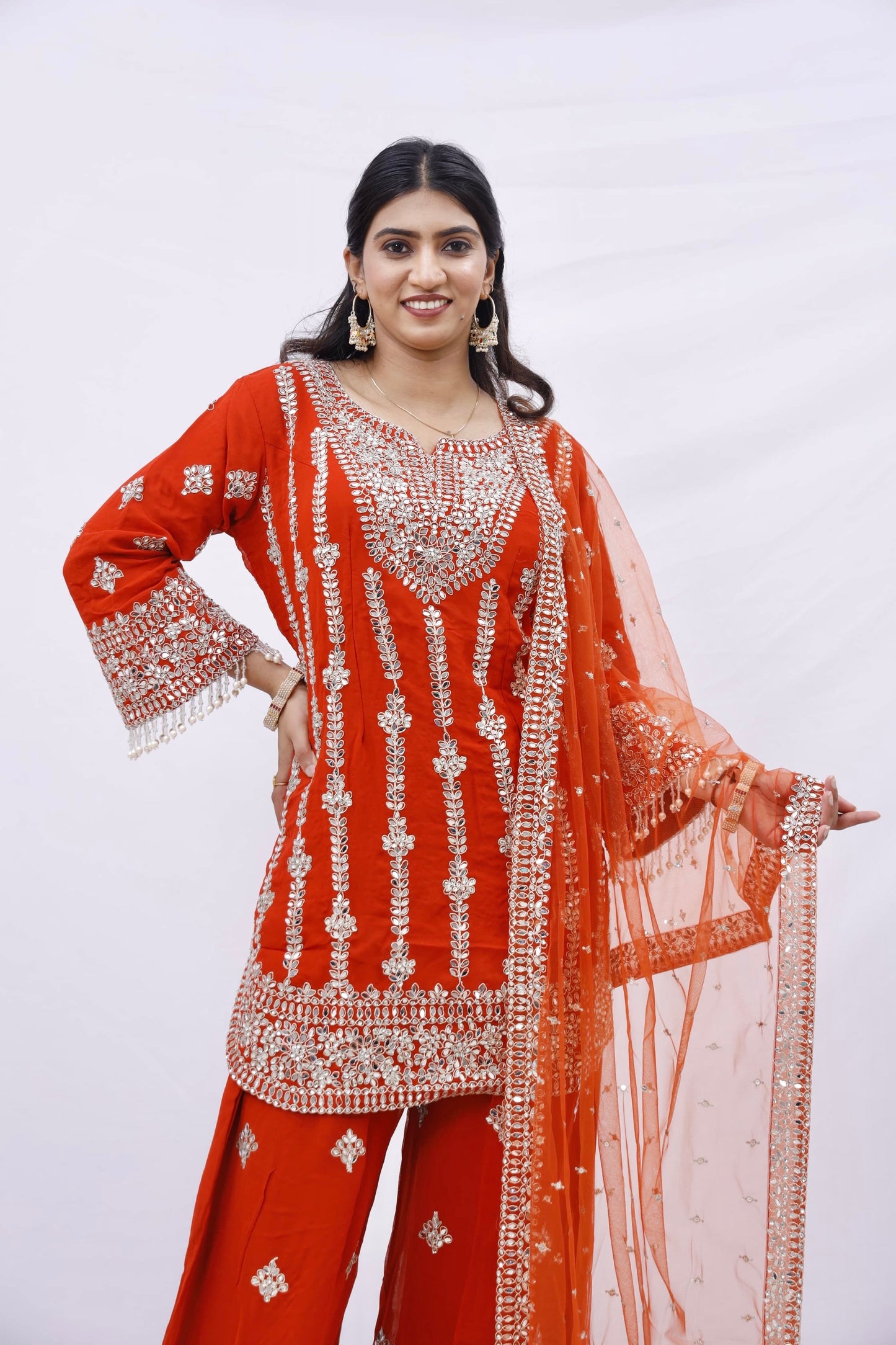Ruby Radiance Mirror Work Sharara Set