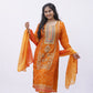 Bright Orange Printed Kurta Set with Embroidered Detailing and Dupatta