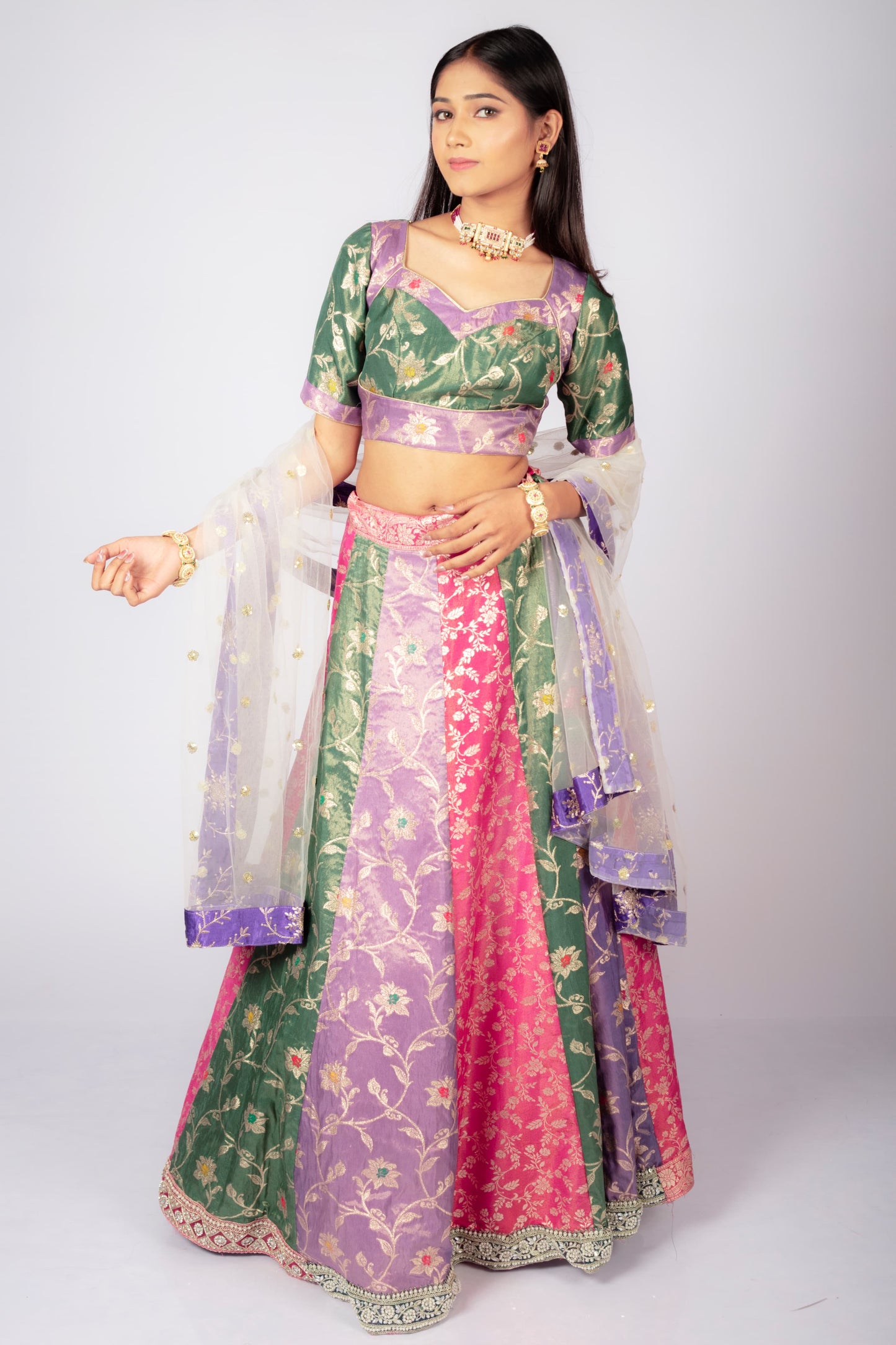 Multicolor Banarasi Lehenga Choli Set with Dupatta