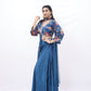 Teal Blue Floral Embroidered Indo-Western Set