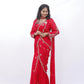 Embroidered Red Saree Set with Full Sleeve Blouse