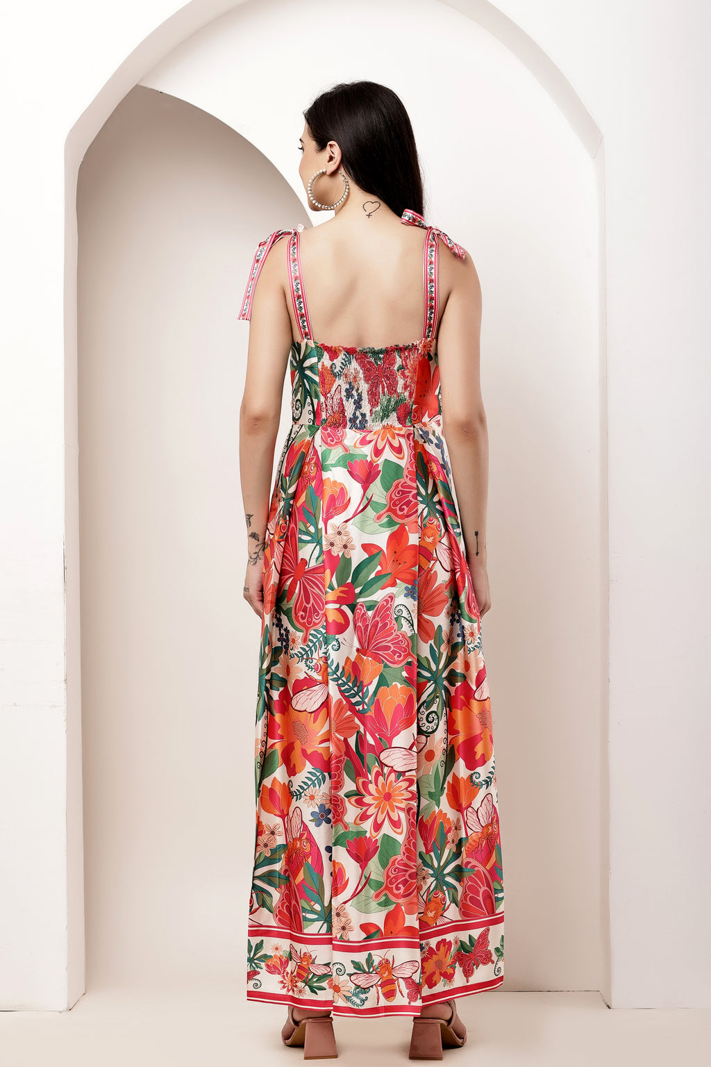Secret Bloom Bow Tie-Up Maxi Dress