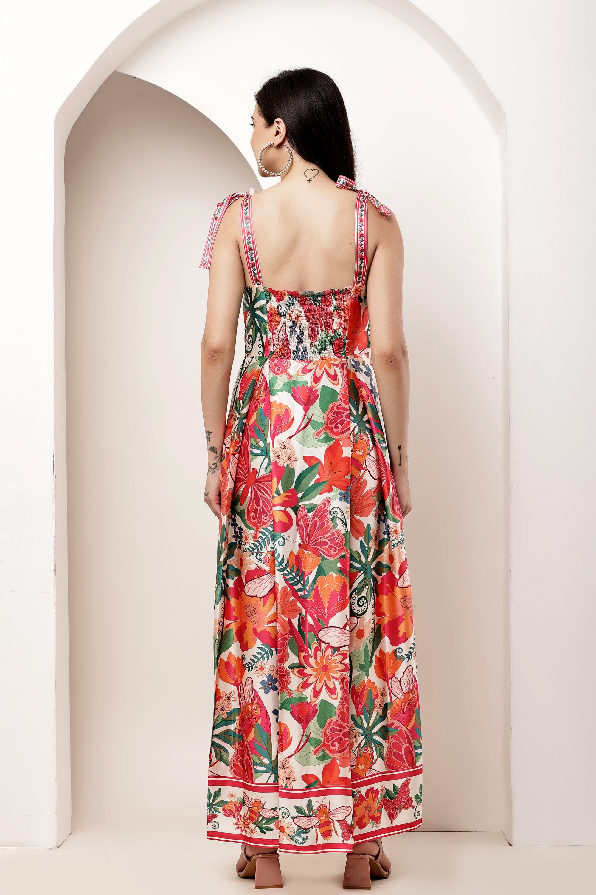 Secret Bloom Bow Tie-Up Maxi Dress
