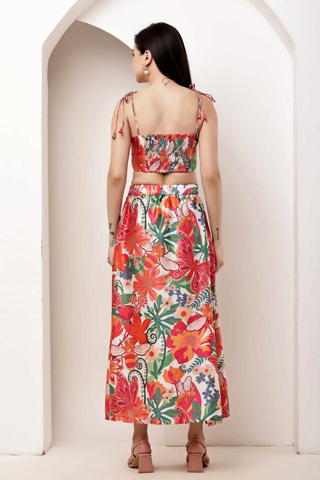 Paradise Garden Bow Tie-Up Top & Slit Maxi Skirt Co-ord Set
