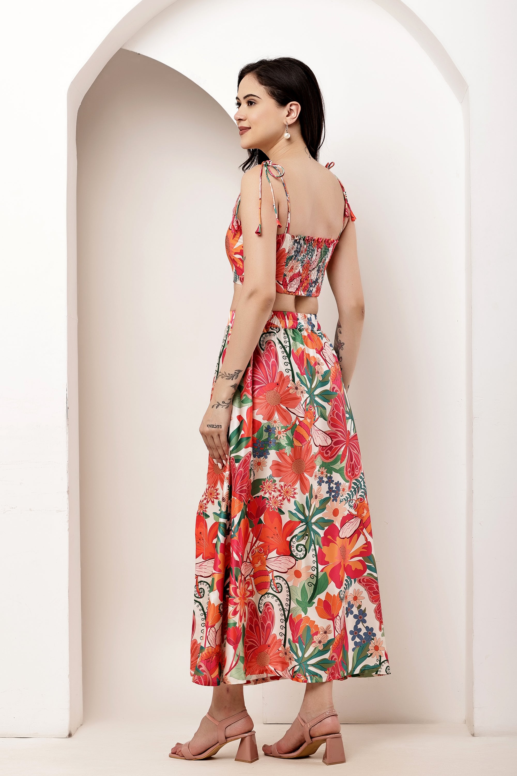 Paradise Garden Bow Tie-Up Top & Slit Maxi Skirt Co-ord Set