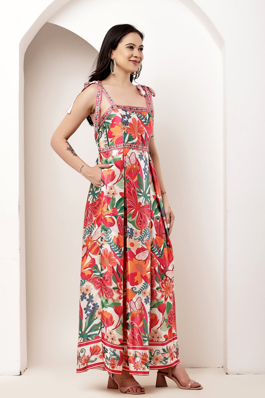 Secret Bloom Bow Tie-Up Maxi Dress