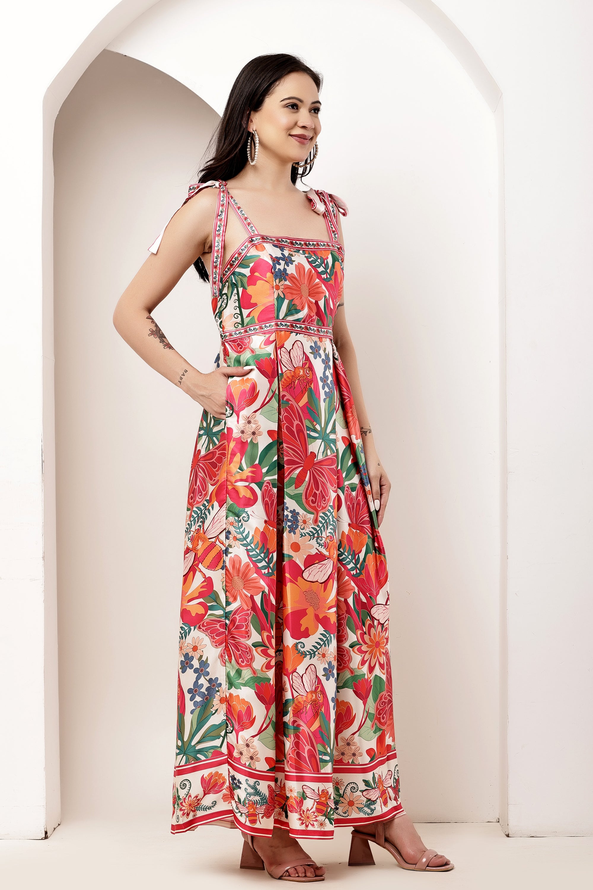 Secret Bloom Bow Tie-Up Maxi Dress