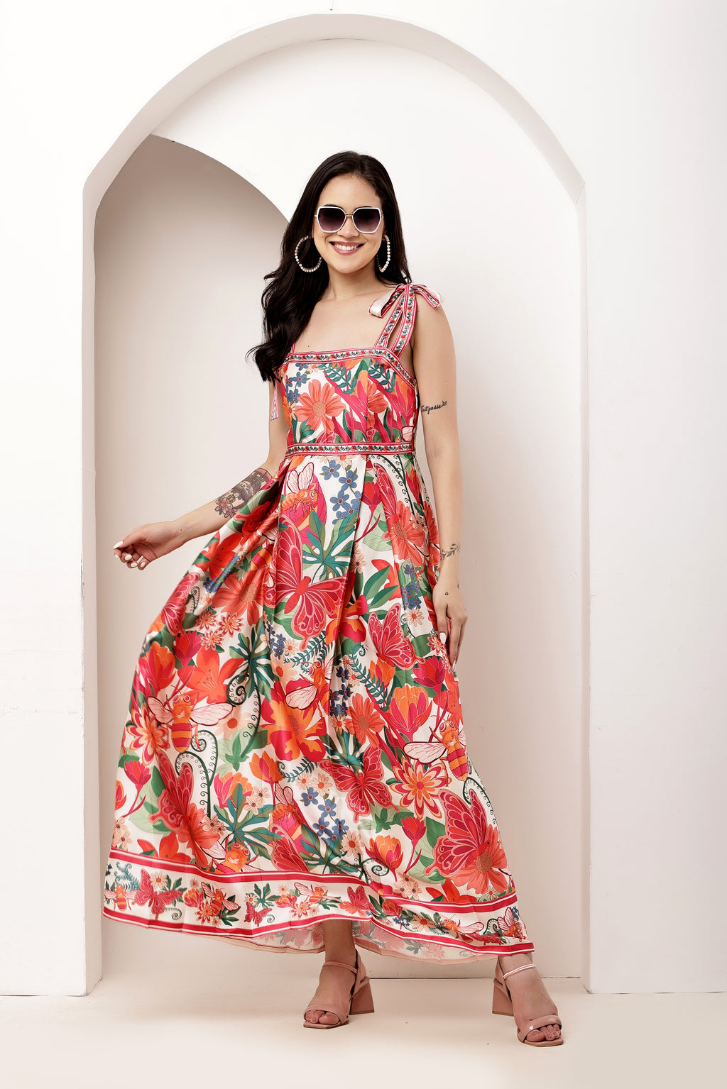Secret Bloom Bow Tie-Up Maxi Dress