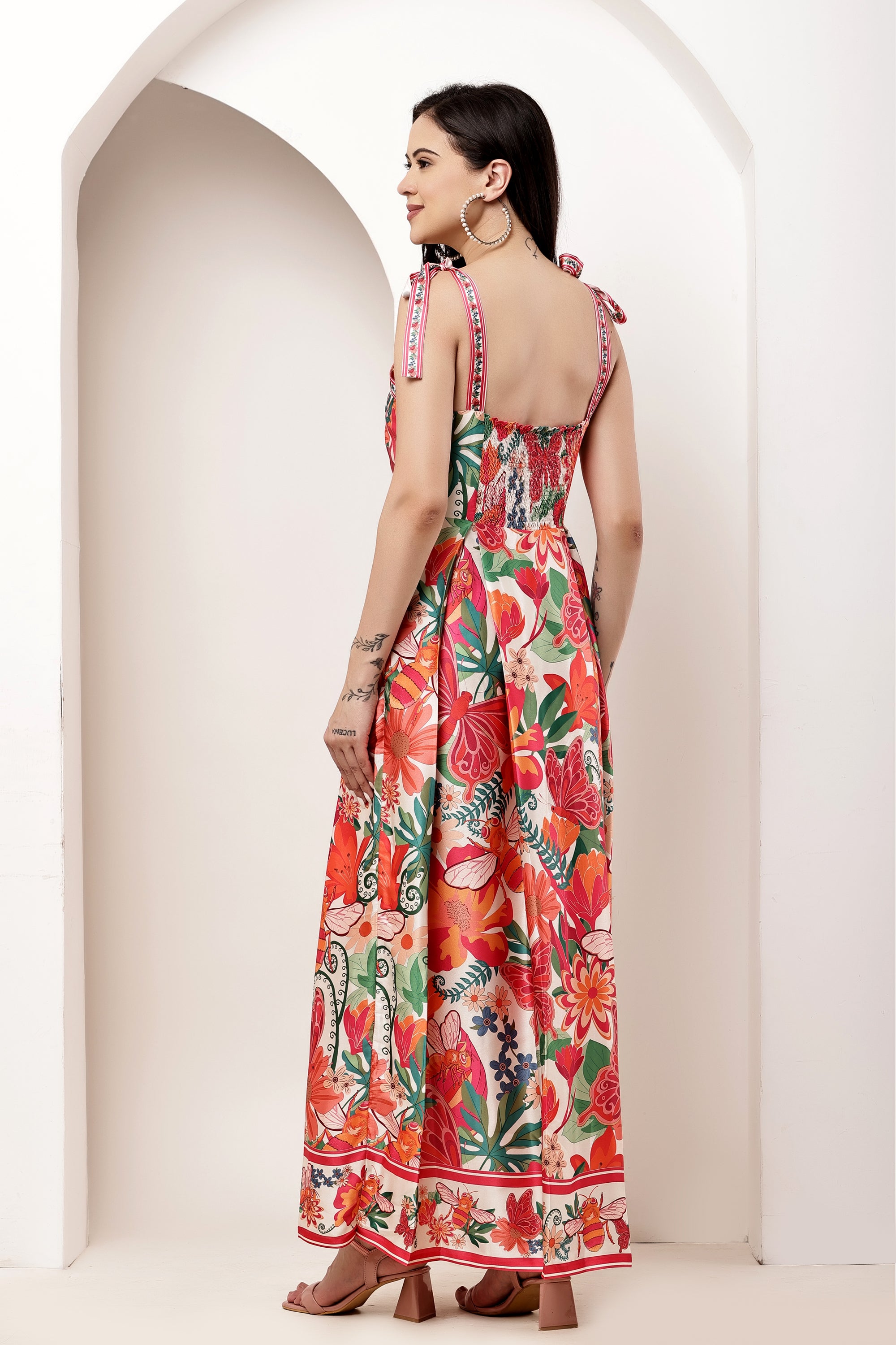 Secret Bloom Bow Tie-Up Maxi Dress