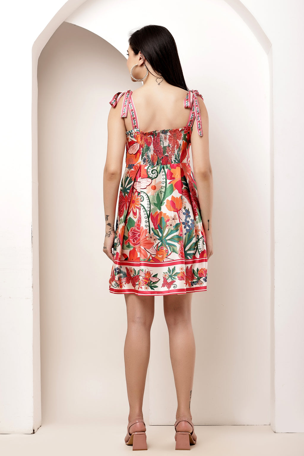 Petal Bow Tie-Up Mini Dress