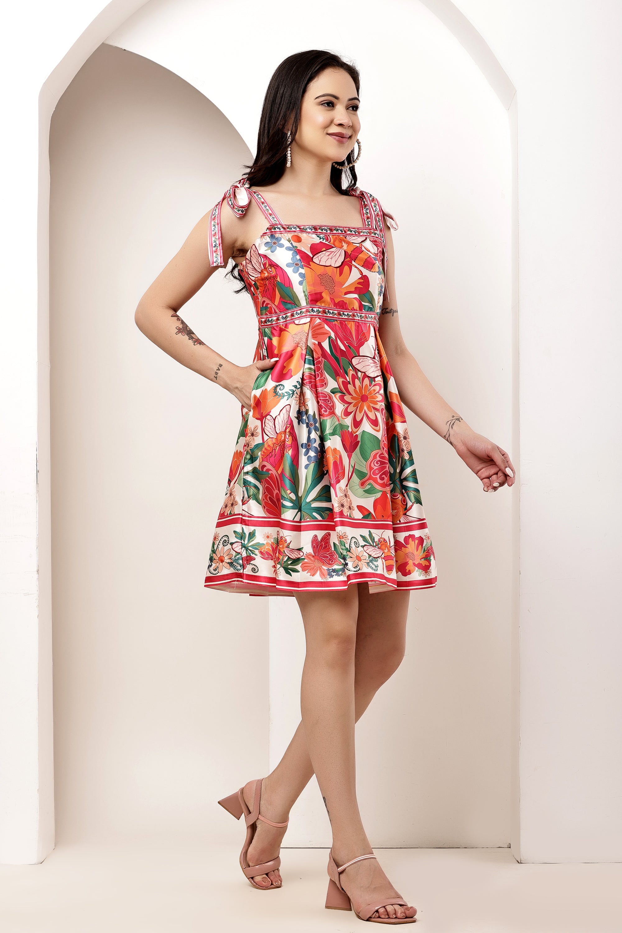 Petal Bow Tie-Up Mini Dress