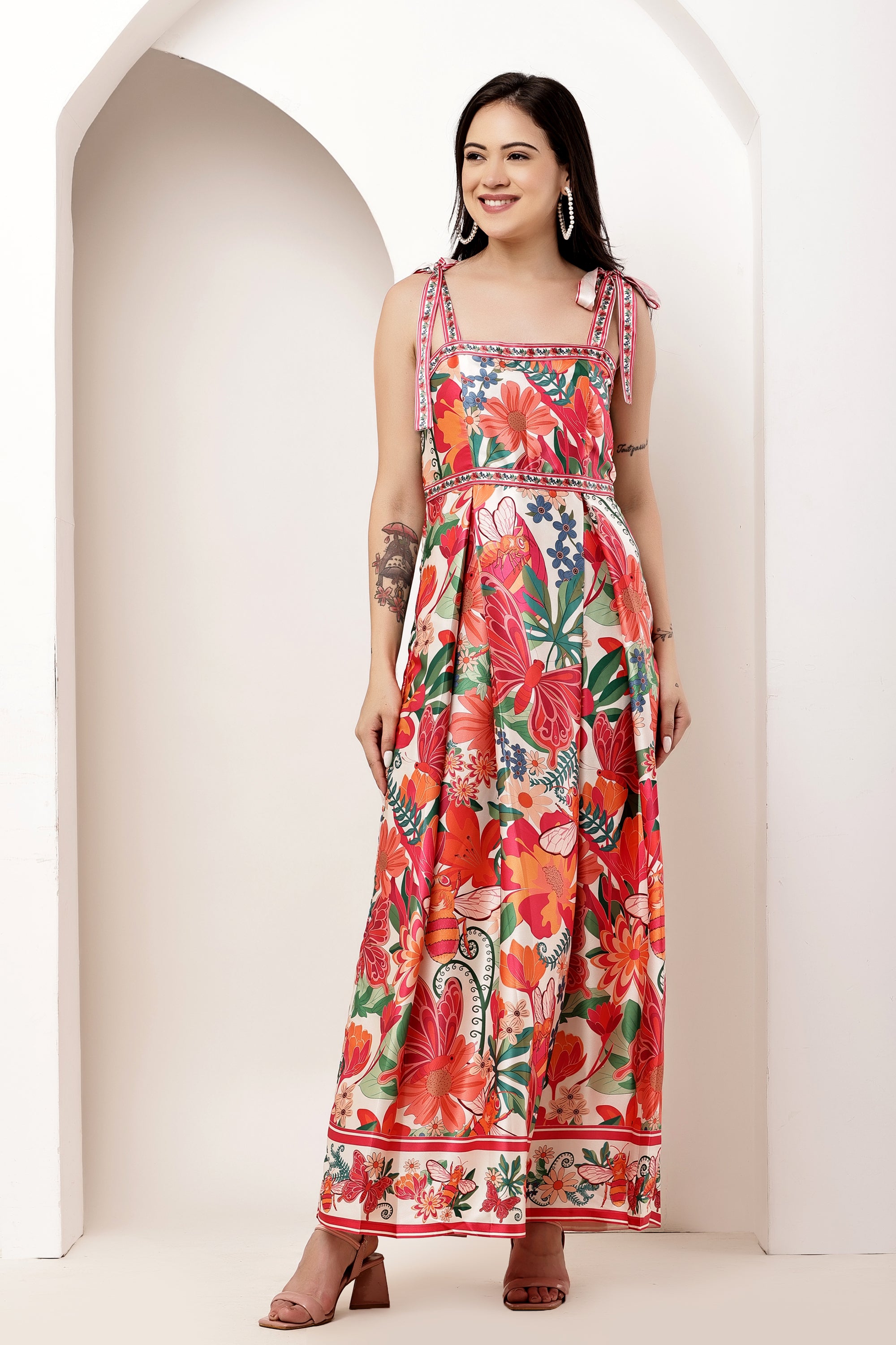 Secret Bloom Bow Tie-Up Maxi Dress