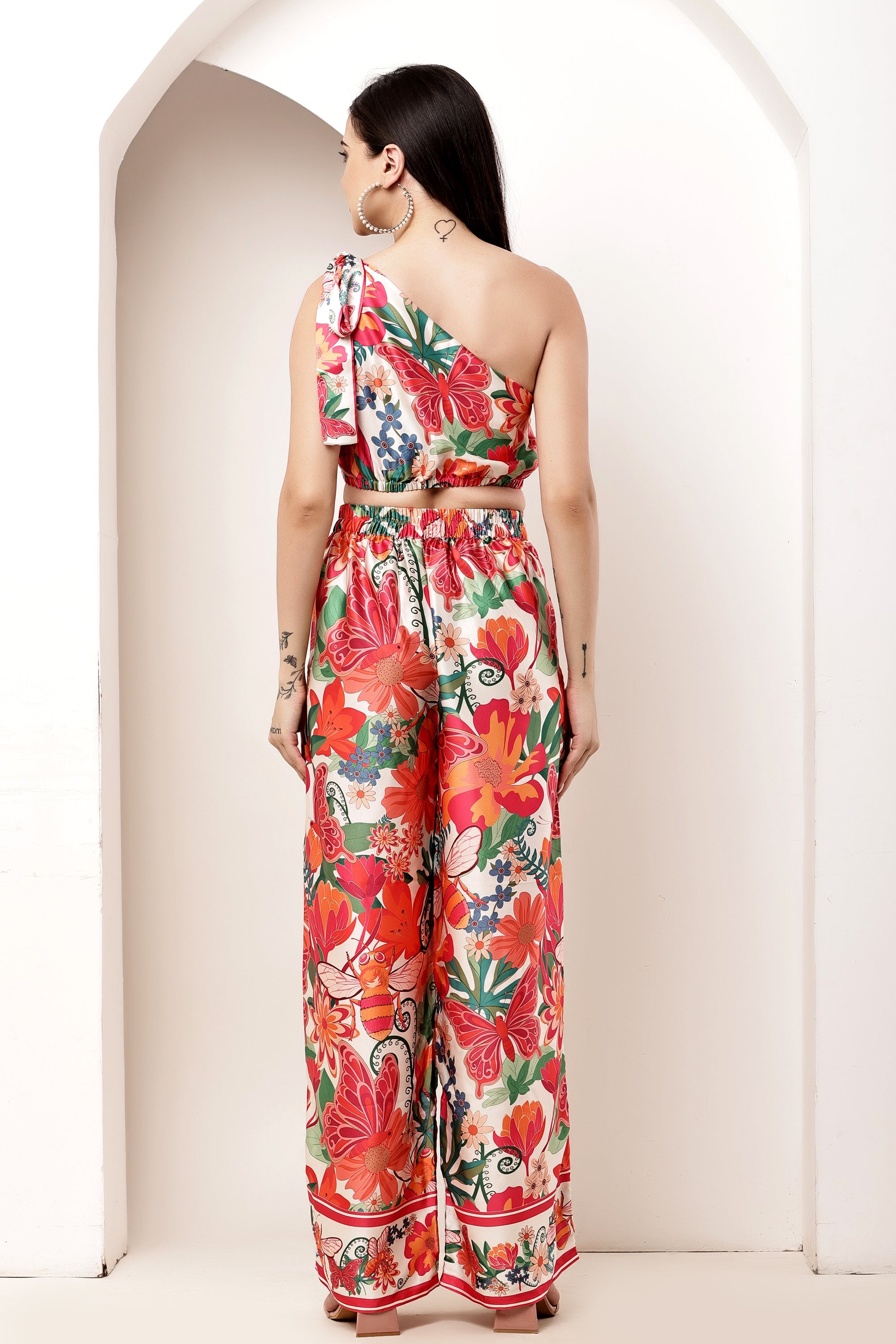 Garden Knot One-Shoulder Tie-Up Top & Pant Co-ord Set