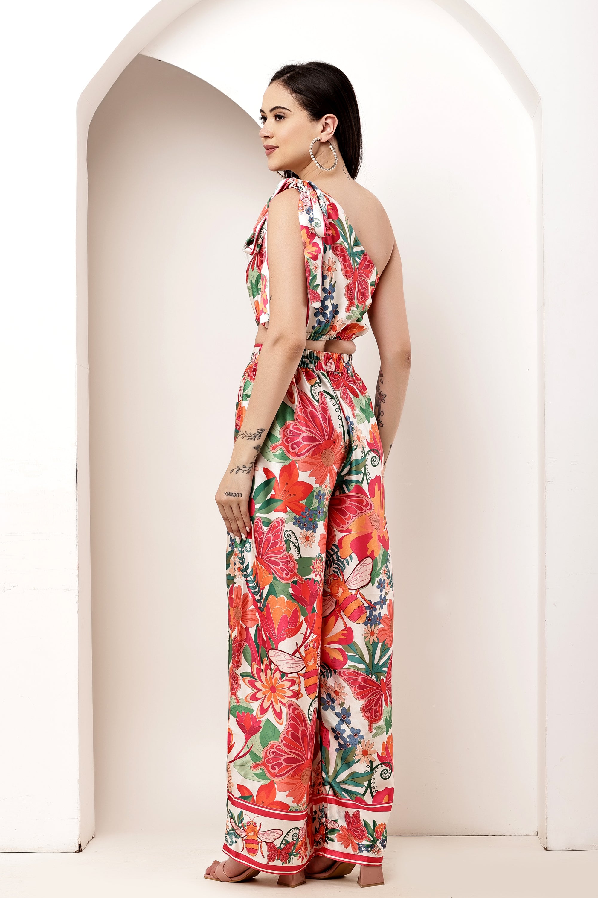 Garden Knot One-Shoulder Tie-Up Top & Pant Co-ord Set