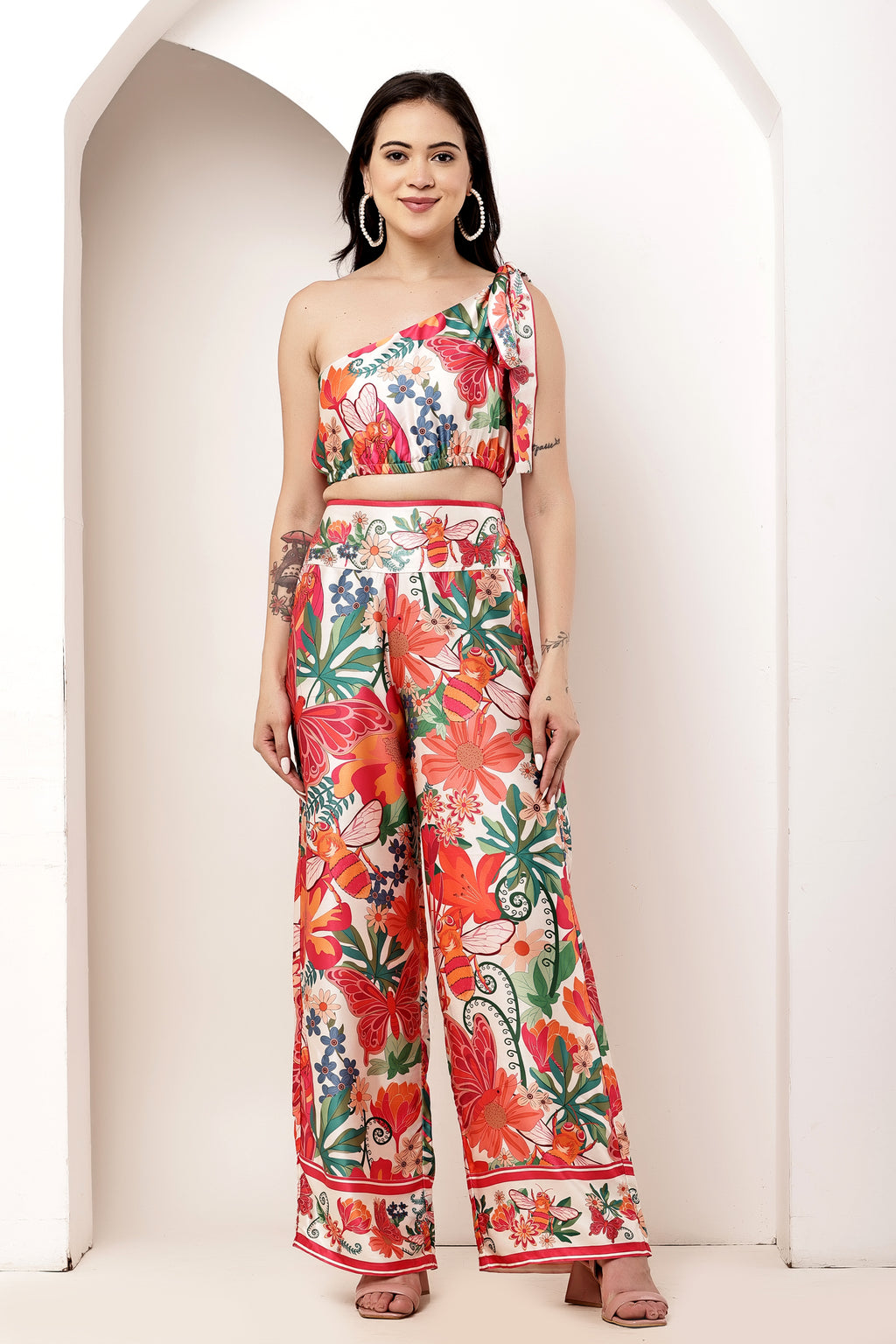 Garden Knot One-Shoulder Tie-Up Top & Pant Co-ord Set