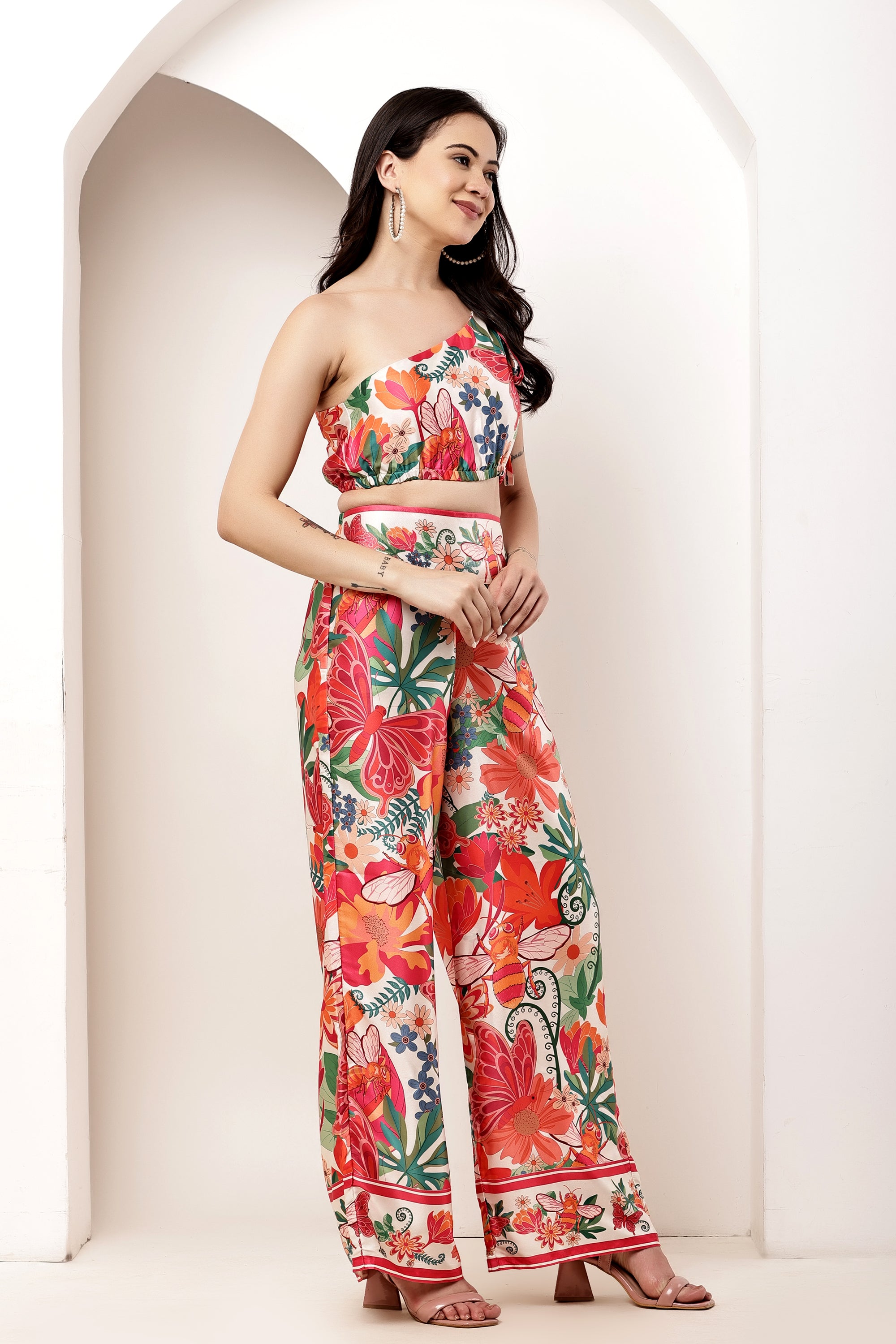 Garden Knot One-Shoulder Tie-Up Top & Pant Co-ord Set