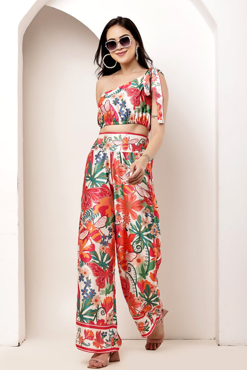 Garden Knot One-Shoulder Tie-Up Top & Pant Co-ord Set