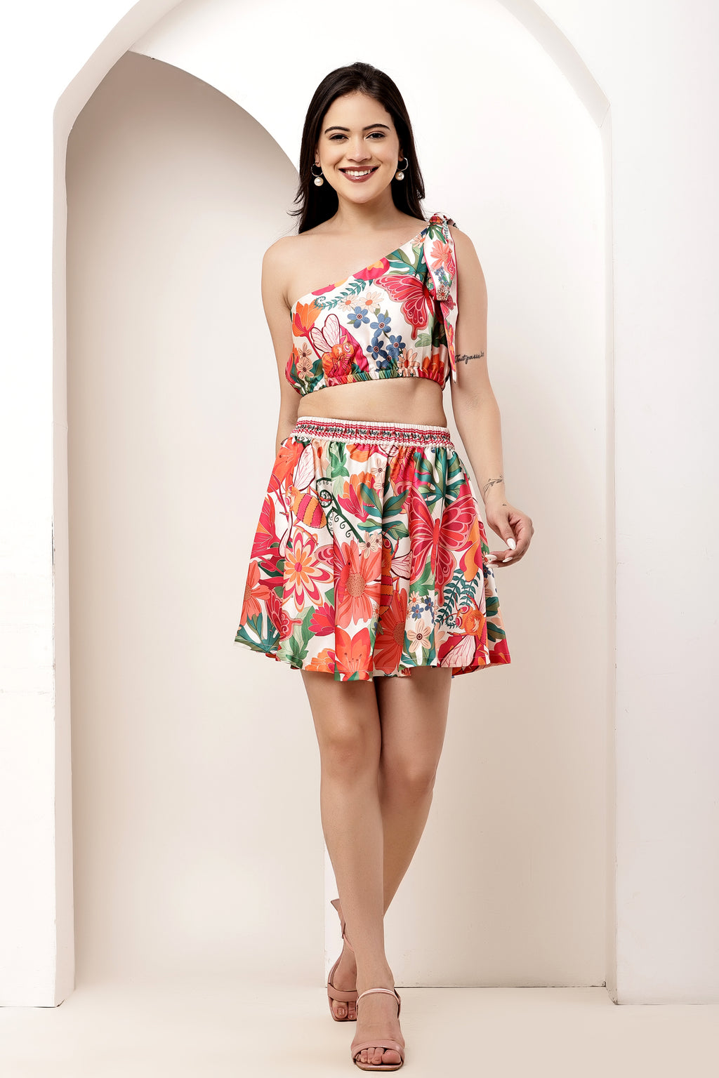 Garden Muse Asymmetrical Tie-Up Top & Mini Skirt Co-ord Set