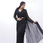 Timeless Black Pre-Draped Saree with Embellished Blouse
