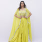 Lime Yellow Draped Set with Cape and Mirror Work