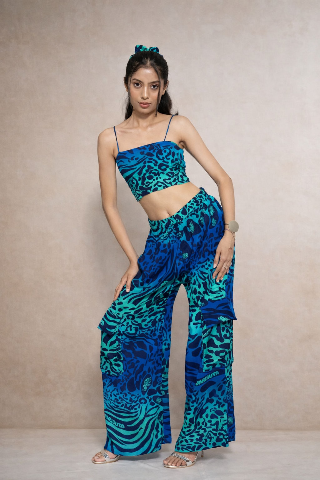 CAT EYE CO-ORD SET SHIRT PANT AND BRALETTE