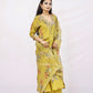 Mustard  kurta set with a dupatta.