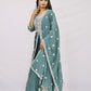 Teal Green Thread Embroidered Anarkali Set