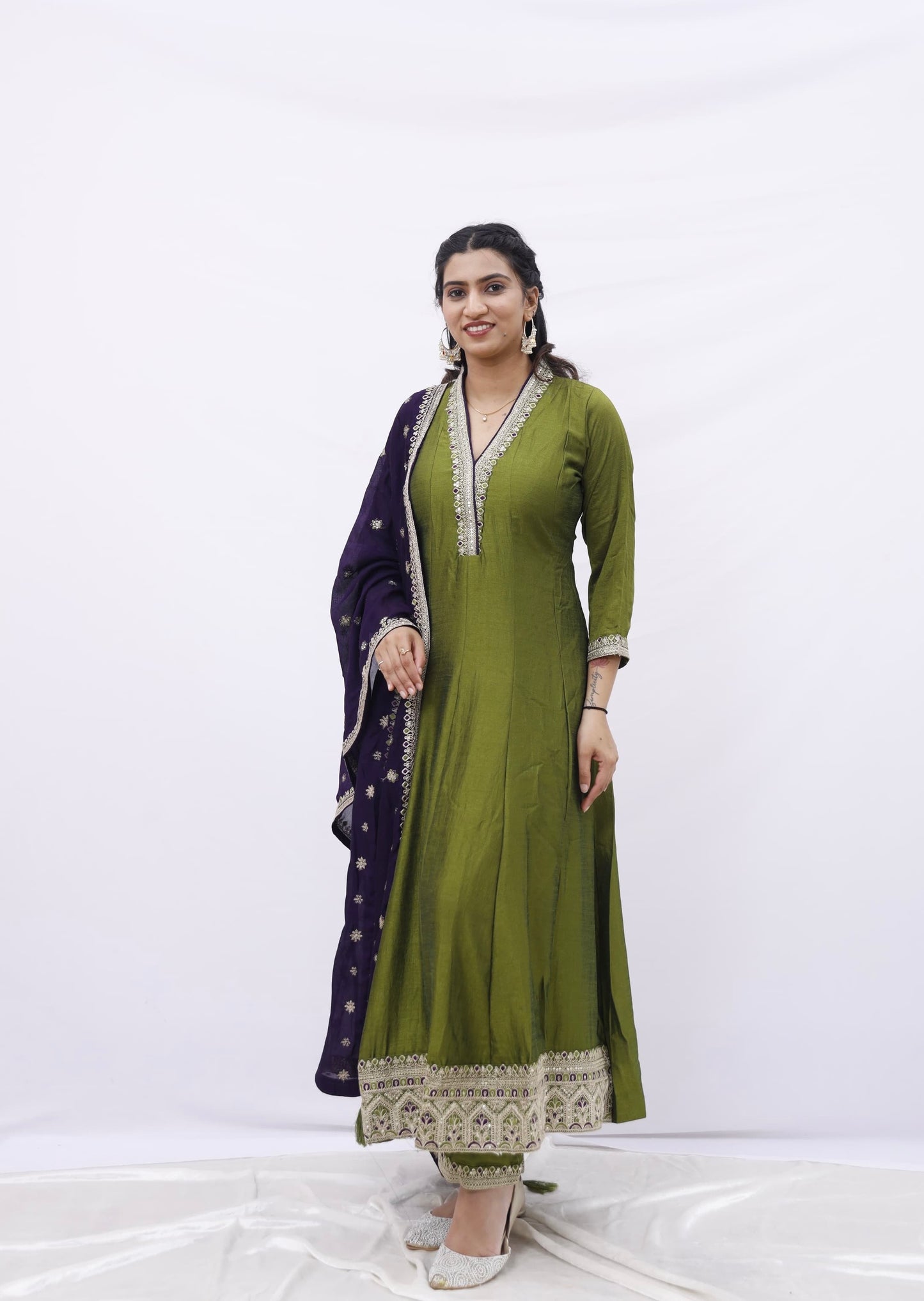 Olive Royal Anarkali Suit Set