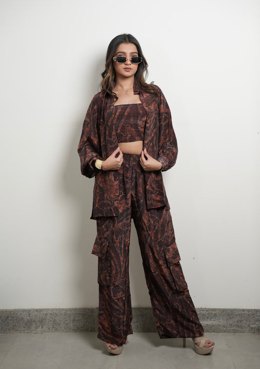 Dark brown elephant print Co-ord  set