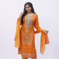 Bright Orange Printed Kurta Set with Embroidered Detailing and Dupatta
