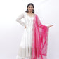 White Glam Mirror Work Anarkali Set with Pink Dupatta