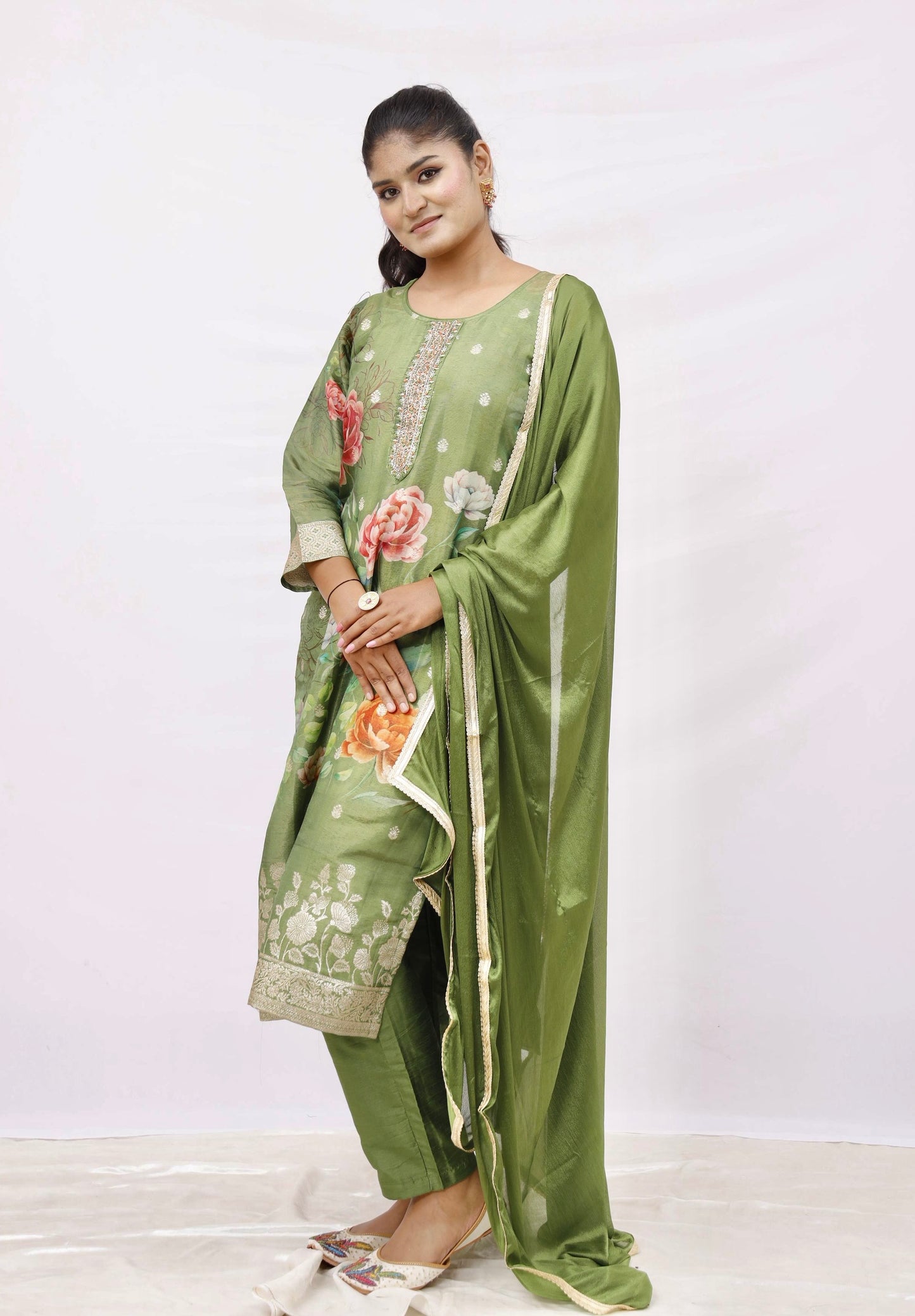 Olive green kurta set