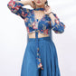 Teal Blue Floral Embroidered Indo-Western Set