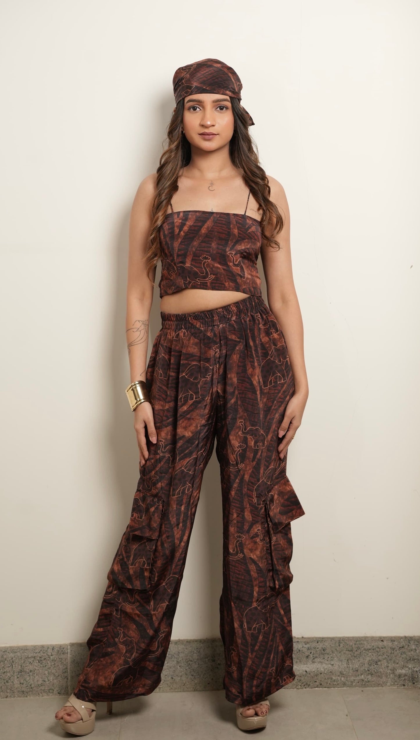 Dark brown elephant print Co-ord  set