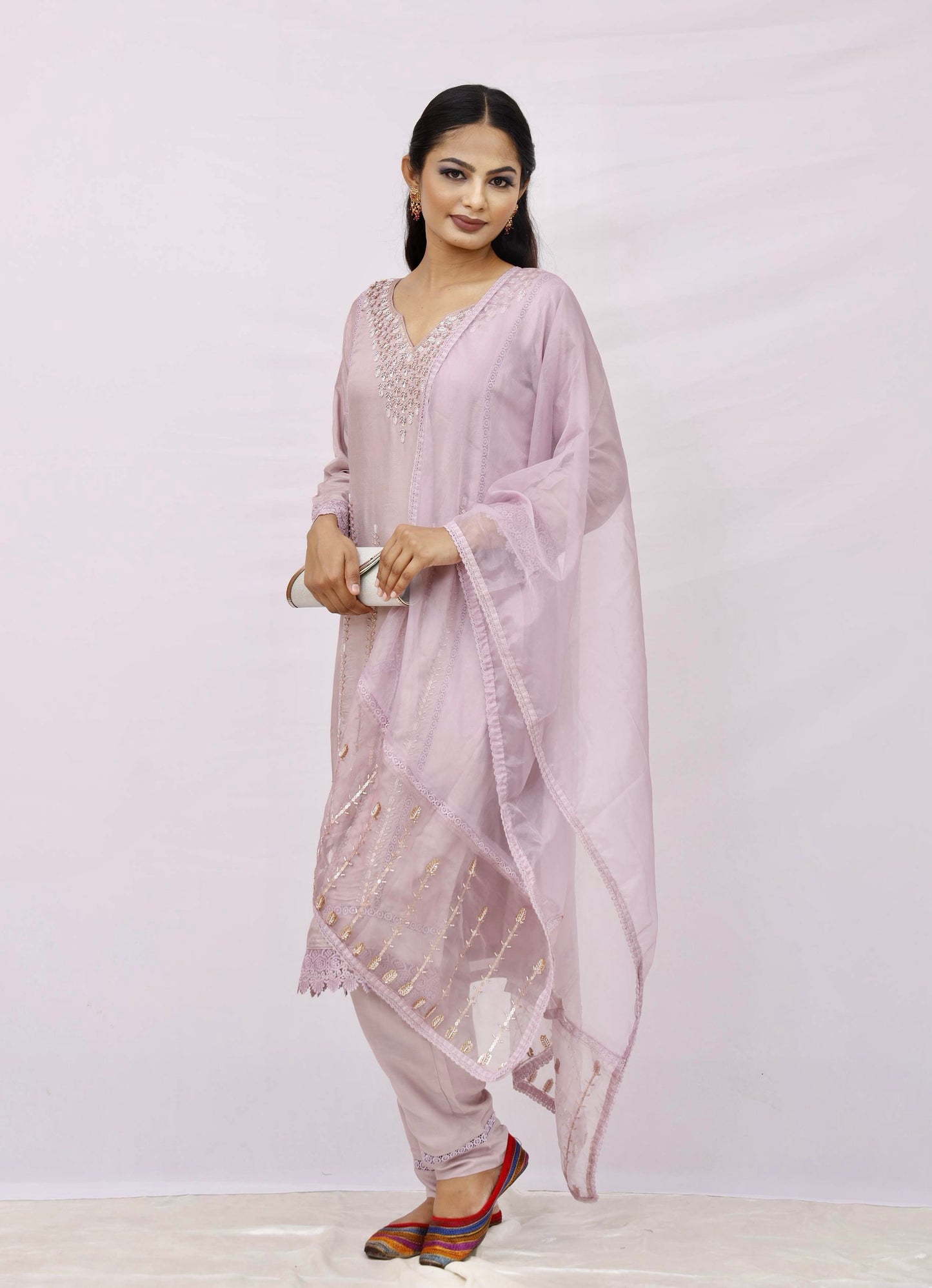 Mauve pink kurta set with dupatta