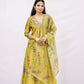 Mustard  kurta set with a dupatta.