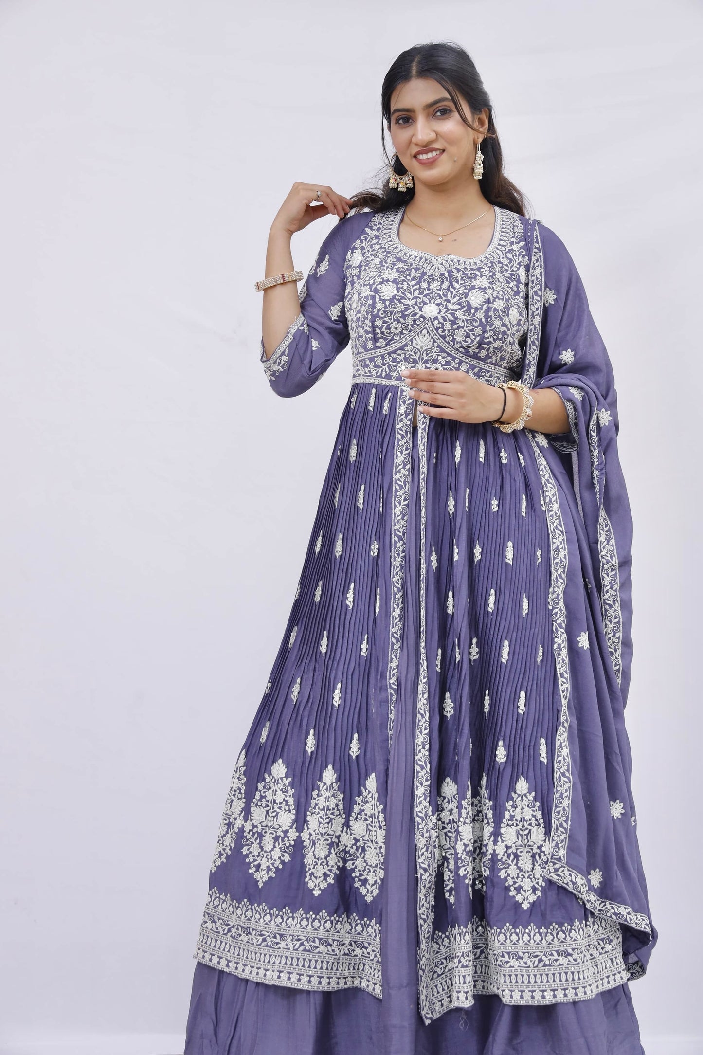 Royal Lavender Embroidered Anarkali Set