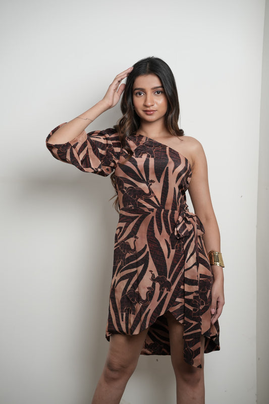 One shoulder elephant print Dress