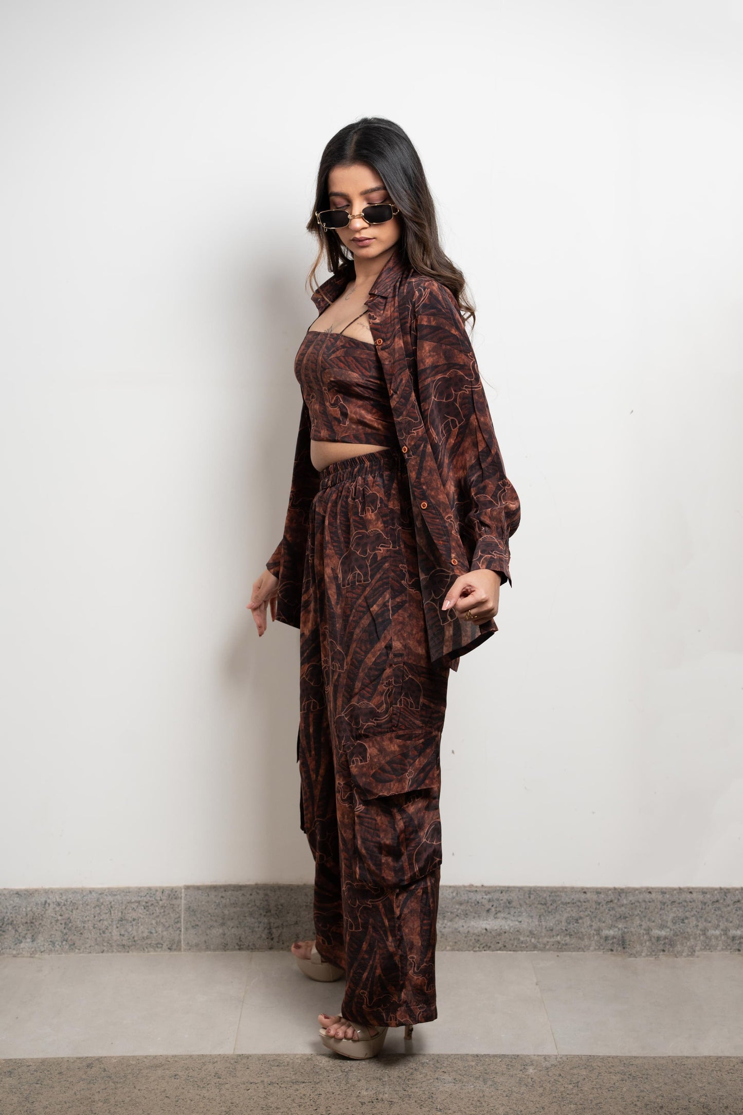 Dark brown elephant print Co-ord  set