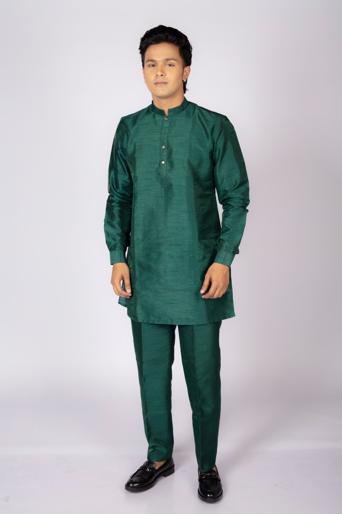 Men’s Festive Green Kurta Set with Embroidered Pink Nehru Jacket