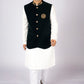 Men's Traditional White Kurta Pajama Set with Black Velvet Nehru Jacket