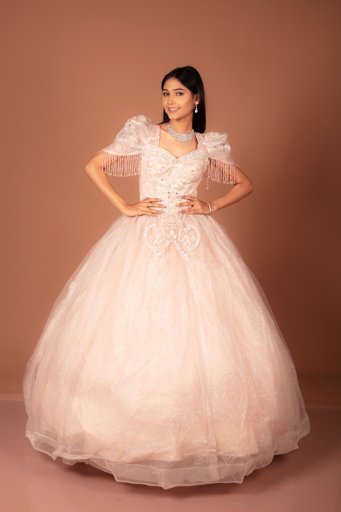 Product Title: Blush Pink Embellished Ball Gown