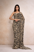Beige black modern saree for women  contemporary statement drape by Jarisuta Lifestyle Rare Breed collection