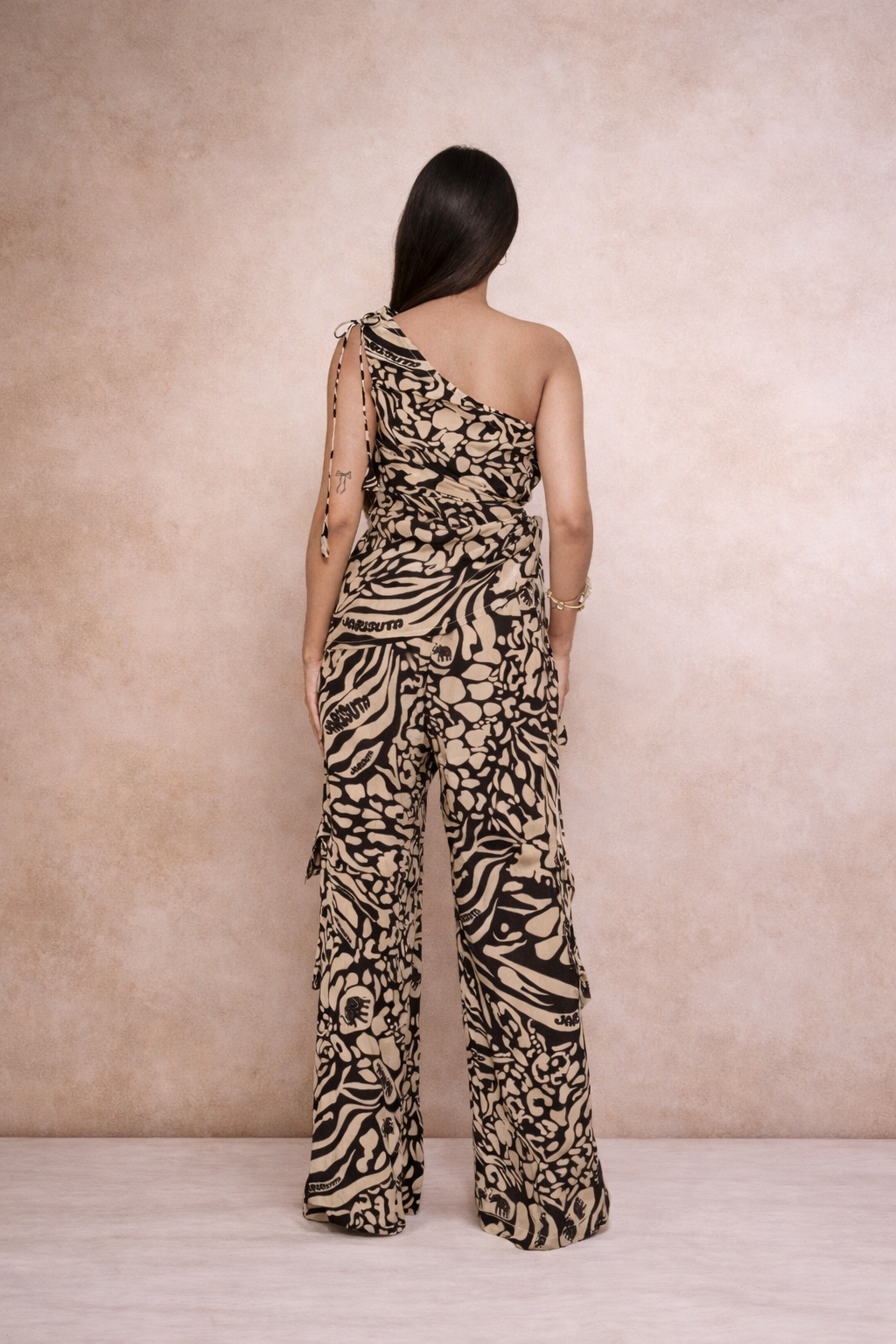 Beige asymmetrical co-ord set for women with statement top and pants Rare Breed collection by Jarisuta Lifestyle