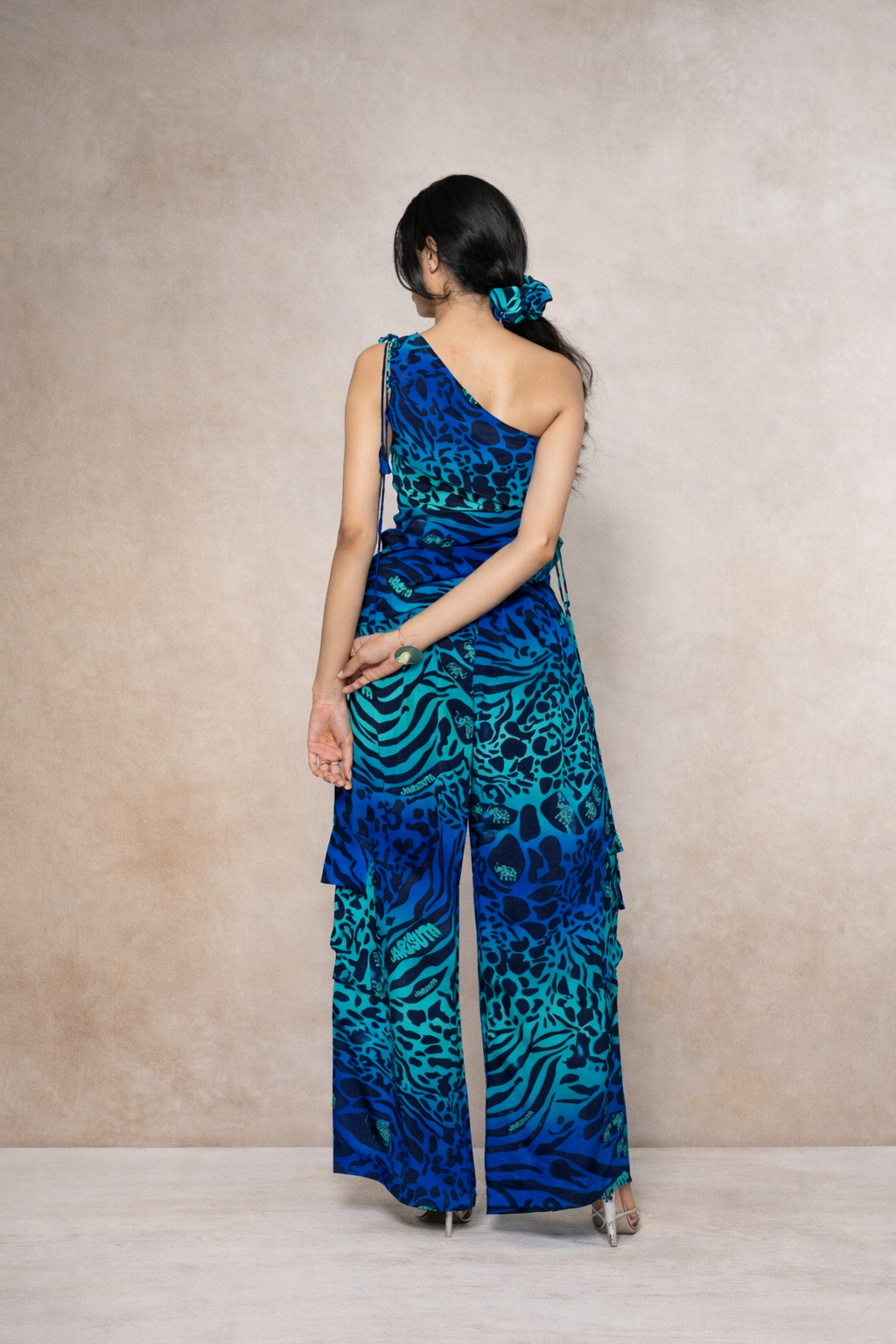 Blue asymmetrical co-ord set for women with statement top and pants  Rare Breed collection by Jarisuta Lifestyle