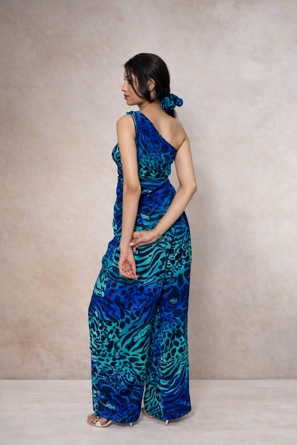 Blue asymmetrical co-ord set for women with statement top and pants  Rare Breed collection by Jarisuta Lifestyle