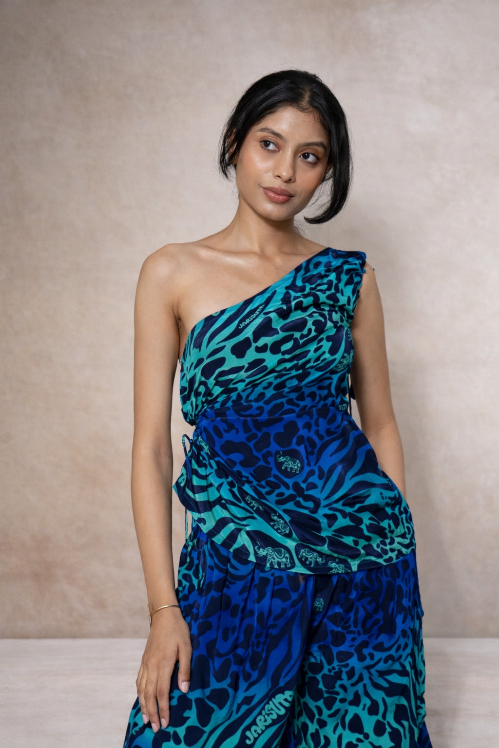 Blue asymmetrical co-ord set for women with statement top and pants  Rare Breed collection by Jarisuta Lifestyle