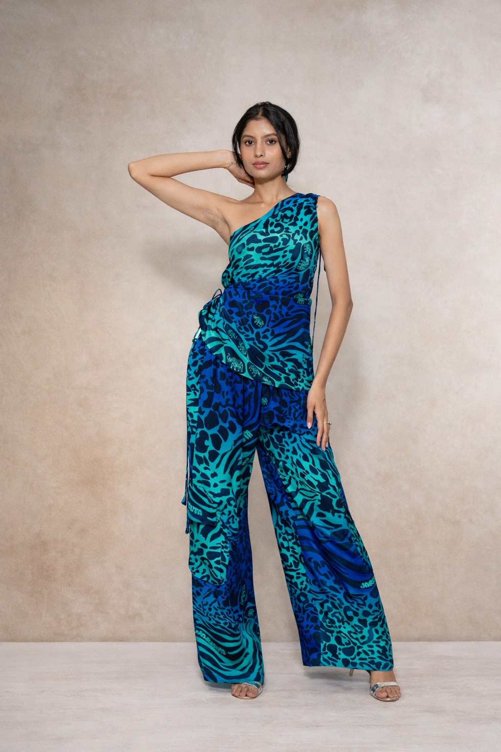 Blue asymmetrical co-ord set for women with statement top and pants  Rare Breed collection by Jarisuta Lifestyle