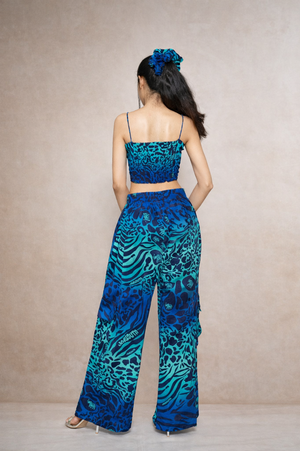 Blue printed co-ord set for women with shirt, pants and crop top – Rare Breed collection by Jarisuta Lifestyle